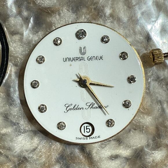 Vintage Universal Geneve Golden Shadow White Watch Dial Diamond Indices Quartz - Picture 1 of 11